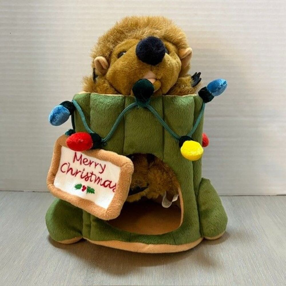 Vintage E&J North Pole Forest Critters Hedgehog Puppet Christmas Plush